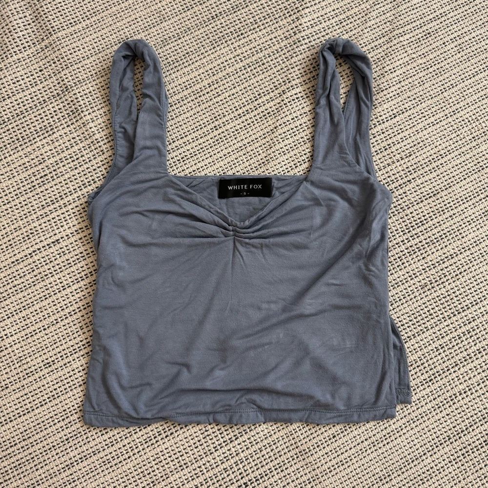 White Fox Boutique Blue Ruched Sleeveless Tank Top